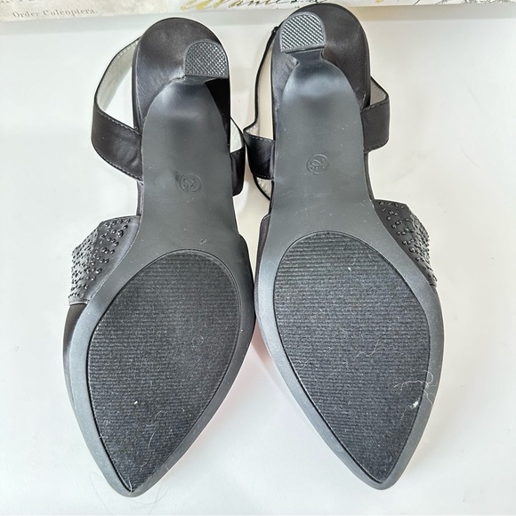 New Karen Scott Galindee Black Satin Slingback Sparkle Pumps size 9.5 - Picture 9 of 11